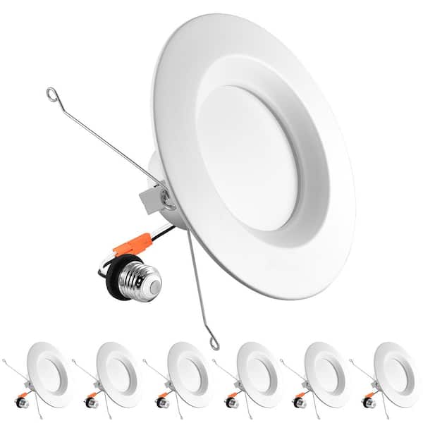 LUXRITE 5/6in Can Light 14W=90W 5 Color Selectable Dimmable Smooth Trim Remodel Integrated LED Recessed Light Kit 6 Pack