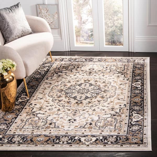 Lyndhurst Cream/Navy 7 ft. x 7 ft. Square Medallion Speckled Floral Area Rug