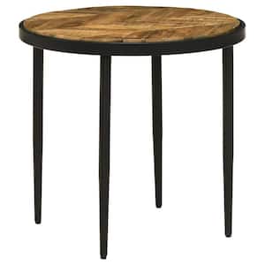 20.5 in. Brown and Black Round Wood End Table with Tapered Legs