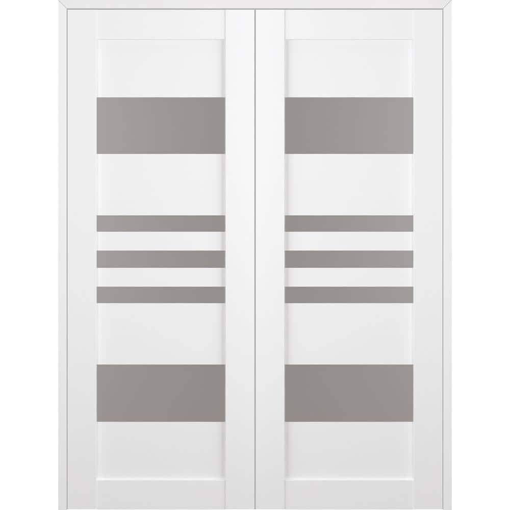 Leti 72 in. x 84 in. Both Active 5-Lite Frosted Glass Bianco Noble Wood Composite Double Prehung Interior Door price history on PriceWatchPro