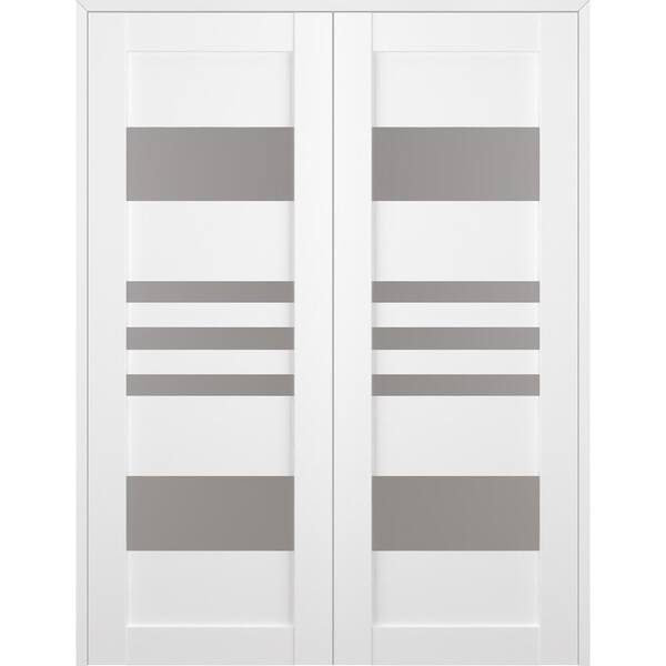 Belldinni Leti 36 in. x 96 in. Both Active 5-Lite Frosted Glass Bianco Noble Wood Composite Double Prehung Interior Door