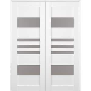 Leti 48 in. x 96 in. Both Active 5-Lite Frosted Glass Bianco Noble Wood Composite Double Prehung Interior Door