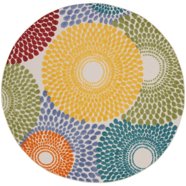 Nourison Aloha Multicolor 8 ft. x 8 ft. Medallion Contemporary Round Area Rug
