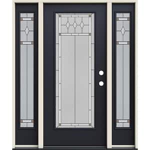 60 in. x 80 in. Left-Hand/Inswing Full Lite Mission Prairie Decorative Glass Black Steel Prehung Front Door w/Sidelites