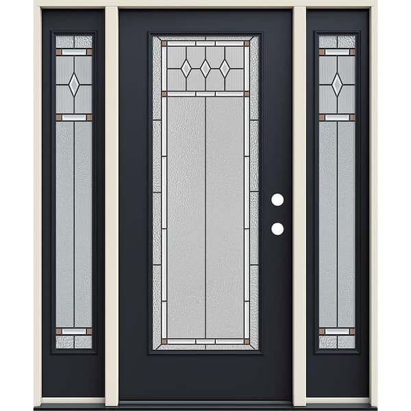 JELD-WEN 60 in. x 80 in. Left-Hand/Inswing Full Lite Mission Prairie Decorative Glass Black Steel Prehung Front Door w/Sidelites