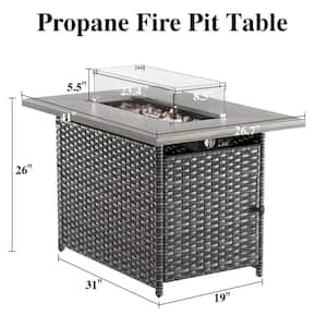 41 In. 50000 BTU Rectangle Gray Wicker Outdoor Gas Fire Pit Table with Volcanic Stone