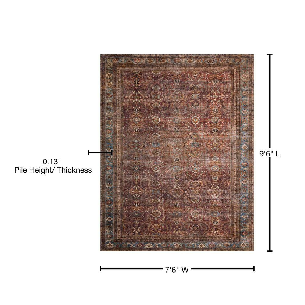 Layla 7'6" x 9'6" Blue and Brick Synthetic Area Rug