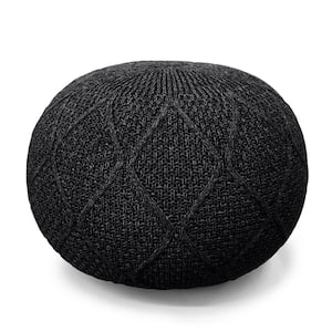 Outdoor Pouf Ottoman Round ?19.7xH12.8 Knitted Floor Footstools Woven Ottoman For Footrest Patio Cushion (Black)