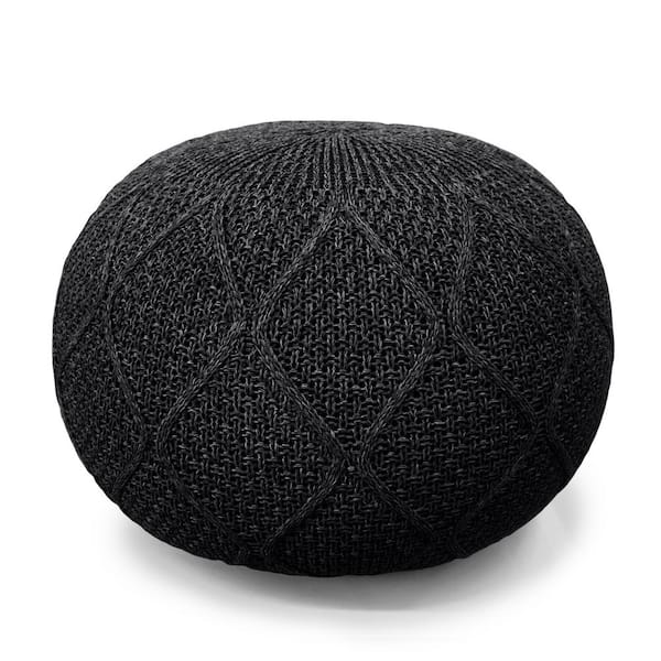 BLISSWALK Outdoor Pouf Ottoman Round ?19.7xH12.8 Knitted Floor Footstools Woven Ottoman For Footrest Patio Cushion (Black)