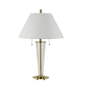26.25 in. Gold Art Deco Crystal Column Indoor Table Lamp with Decorator Shade