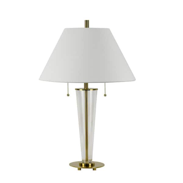 Fangio Lighting 26.25 in. Gold Art Deco Crystal Column Indoor Table Lamp with Decorator Shade