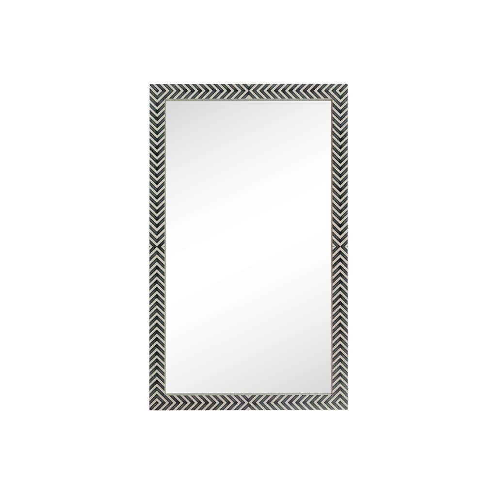 Hand-Painted Black and White Wood Rectangular Mirror
