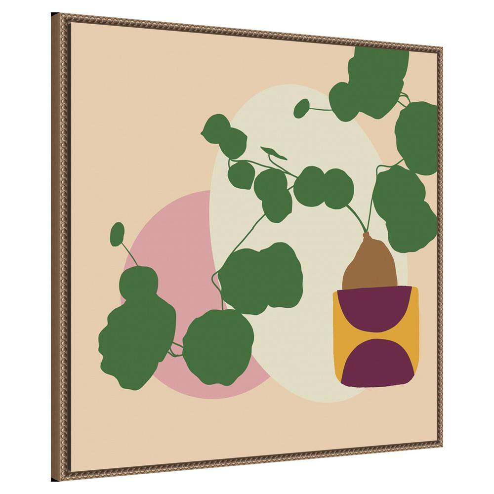 Mod Potted Plant Abstract Canvas Wall Art with Bronze Frame, 30 x 30 inches