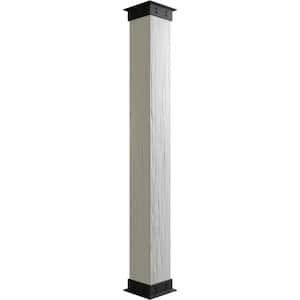 6 in. x 5 ft. River Wood Endurathane Faux Wood Non-Tapered Square Column Wrap with Faux Iron Capital and Base