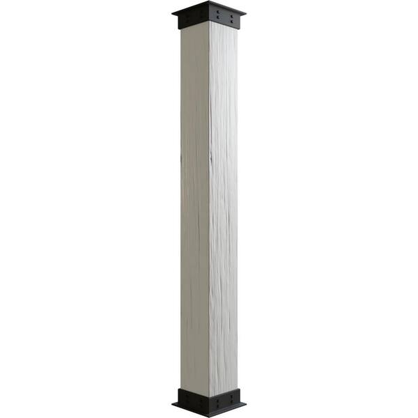 Ekena Millwork 10 in. x 5 ft. River Wood Endurathane Faux Wood Non-Tapered Square Column Wrap with Faux Iron Capital and Base