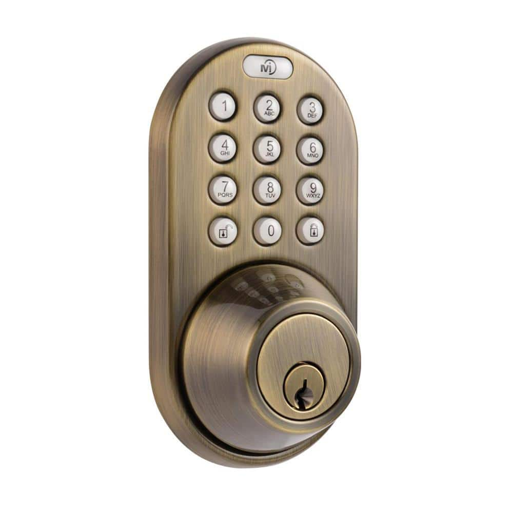 MiLocks Antique Brass Single Cylinder Electronic Touch Pad Deadbolt with Back-Lit Keypad