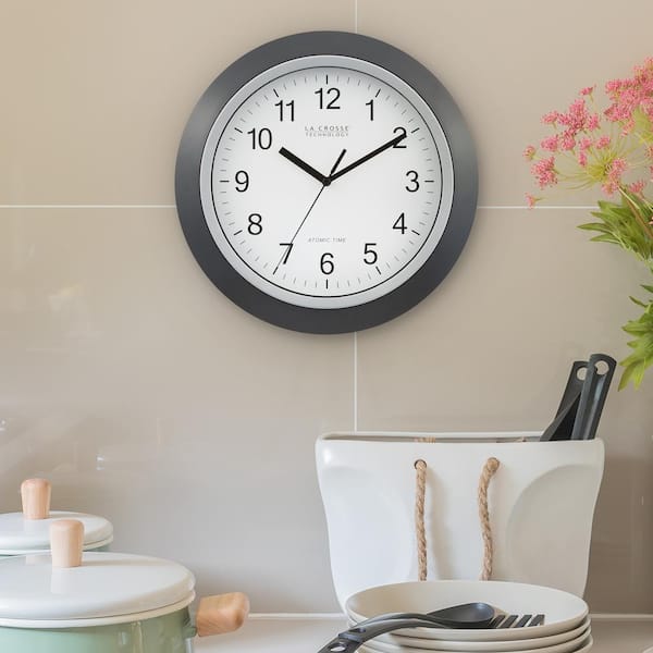 La Crosse Technology 12 in. H Round Atomic Analog Wall Clock in Black