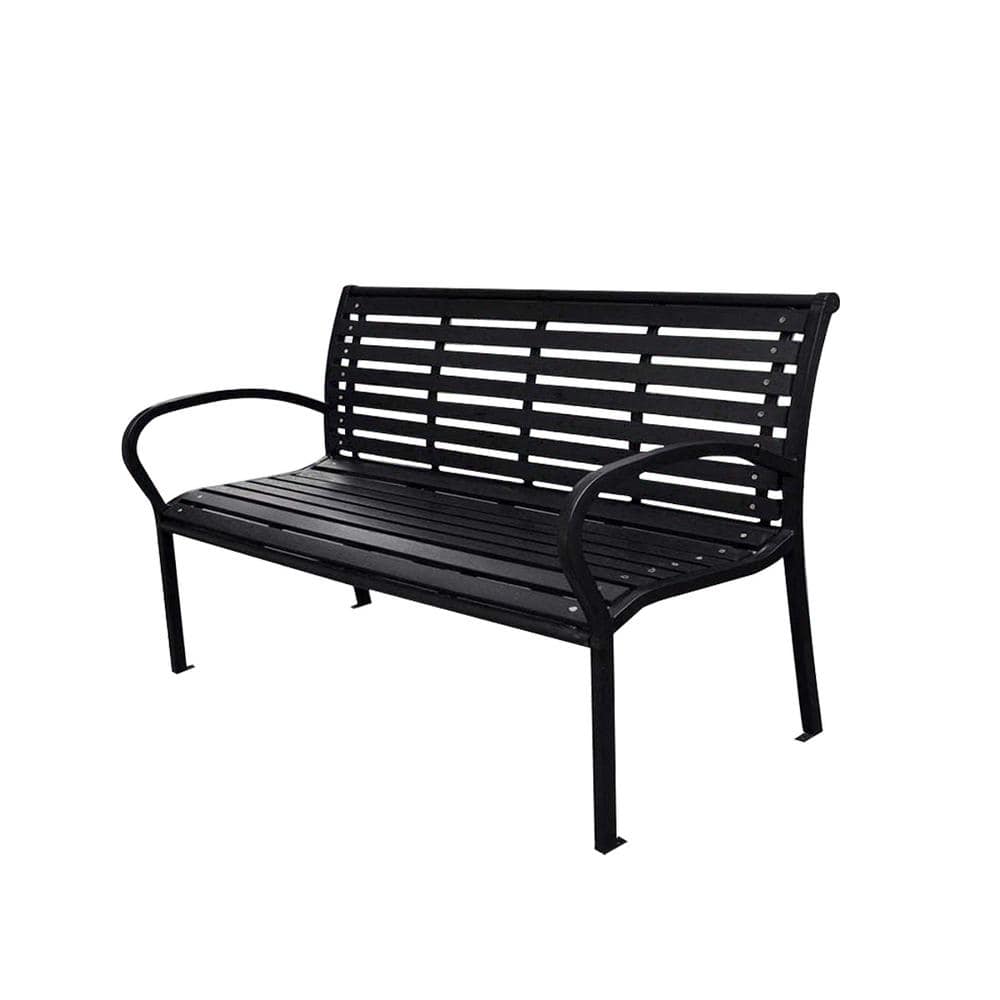 45.7 in. Black Metal Steel Outdoor Bench with Backrest