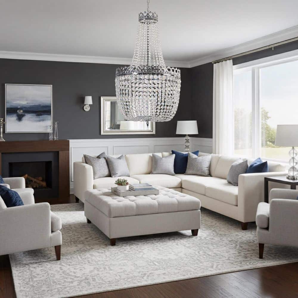 Cheyenne 5-Light 19.6 in. Chrome Crystal Antique Empire Lantern Dimmable Chandeliers Living Foyer Lighting price history on PriceWatchPro