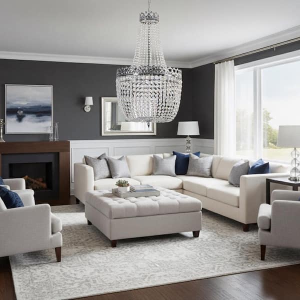 Cheyenne 5-Light 19.6 in. Chrome Crystal Antique Empire Lantern Dimmable Chandeliers Living Foyer Lighting