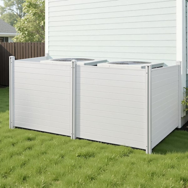 4 Panels Outdoor Privacy Screen, 50 x 50 in. White AC Fence with 27.6 in. Ground Stakes, Vinyl Privacy Fence 2025 update