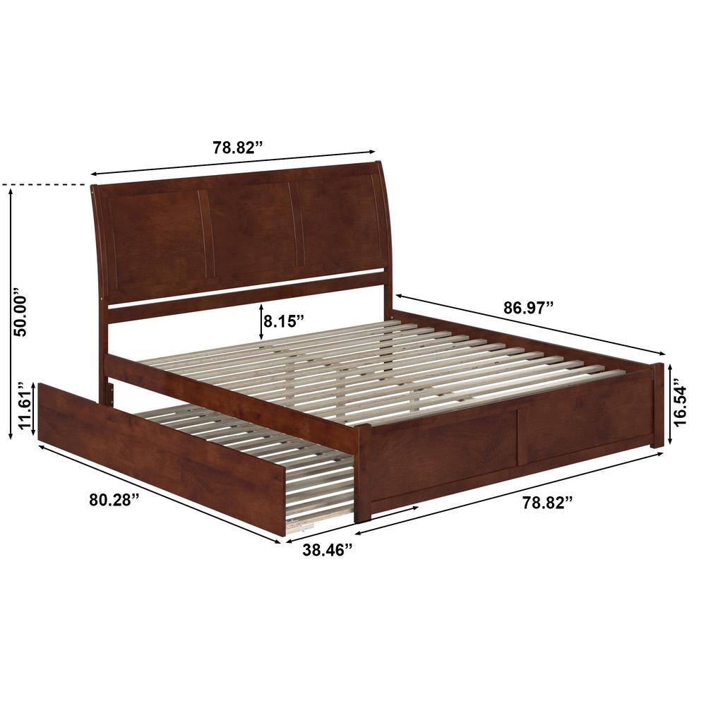 Walnut King Platform Bed with Trundle and Sleigh Headboard