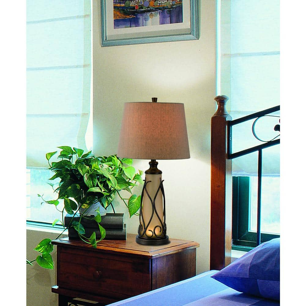30" Bronze Metal Bedside Table Lamp with Linen Empire Shade