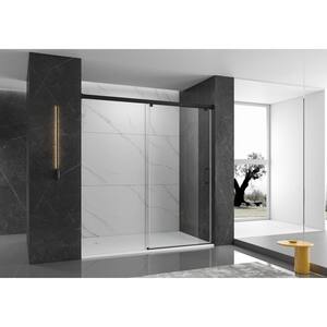 48 in. W x 76 in. H Single Sliding Frameless Shower Door in Matte Black Finish with Clear Glass