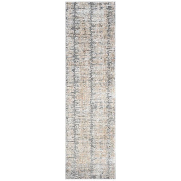 Nourison Modern Abstract Grey Gold 2 ft. x 8 ft. Abstract Contemporary Runner Area Rug