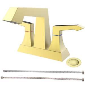 2 Handle Lavatory Faucet with Pop-Up Drain and Faucet Supply Lines in Brushed Gold