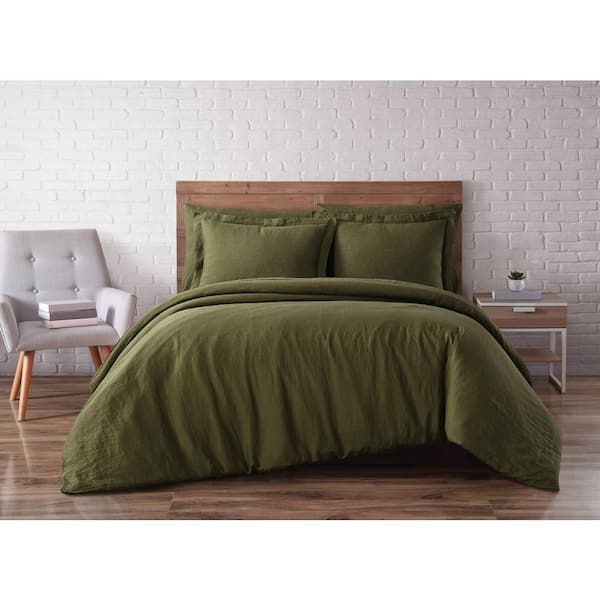 Brooklyn Loom 3-Piece Moss Green Linen King Duvet Cover Set