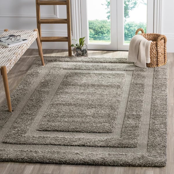 Florida Shag Gray 5 ft. x 8 ft. Border Area Rug