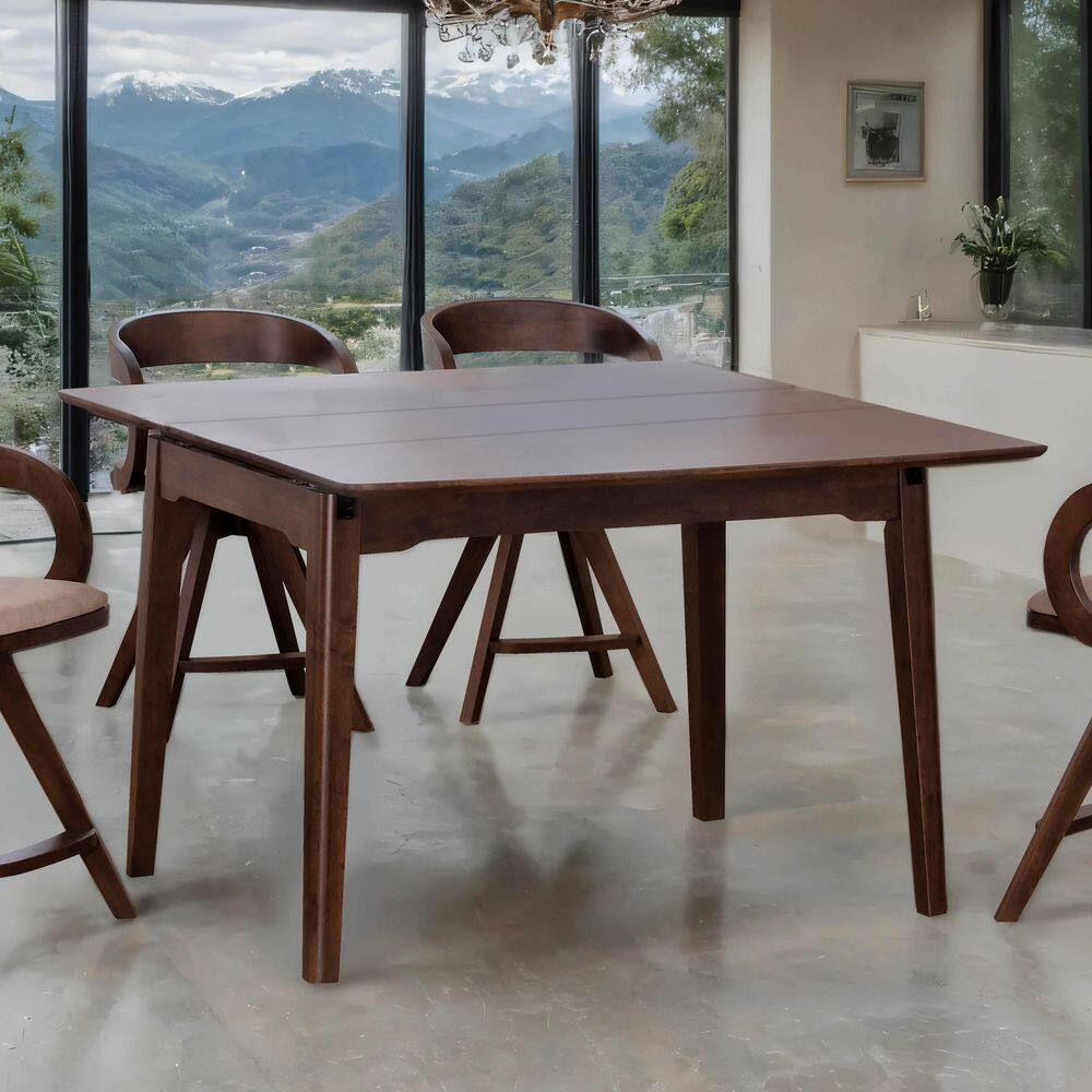 Sherlyn Mid-Century Rich Walnut Wood 53 in. 4 Legs Counter Height Dining Table (Seats 6) with Self Storing Leaf