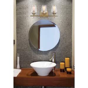 Octave 21 in. W x 9 in. H 3-Light Warm Brass Bathroom Vanity Light with Clear Glass Shades