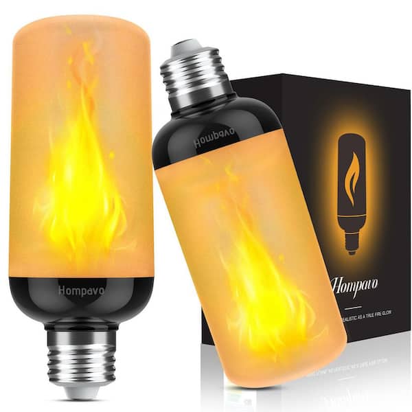 2-Pack 25 Watt Equivalent Gen2 LED Flame Light Bulbs, 4-Mode Flickering Light Bulbs E26 Tubular Flame Bulb