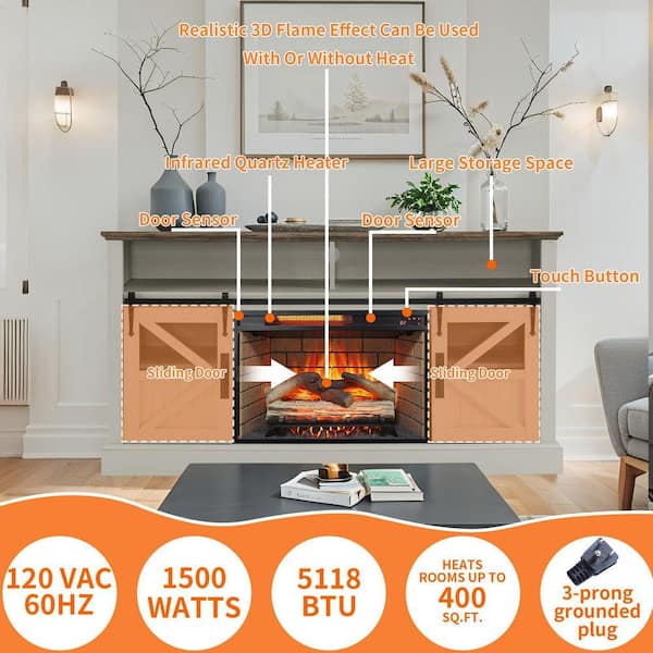 ToolCat 60 in. Freestanding Electric Fireplace TV Stand in White
