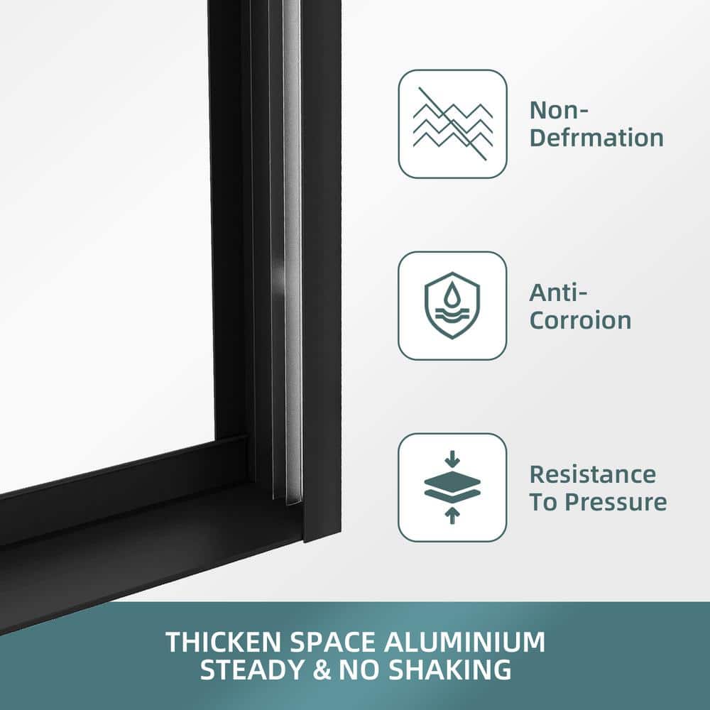 Black Aluminum and Tempered Glass Double Sliding Tub Door