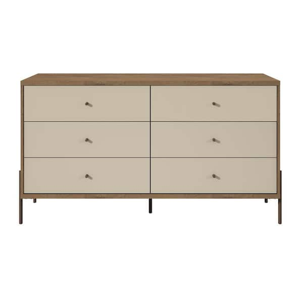 Manhattan Comfort Joy 59 in. Wide Off-White 6-Drawer Double Dresser