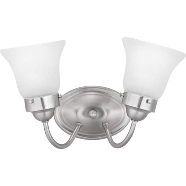 Fluted Glass Collection 2-Light Brushed Nickel Etched Fluted Glass Traditional Bath Vanity Light