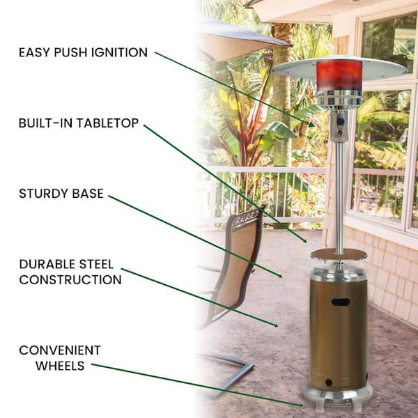 hanover mini umbrella propane tabletop patio heater SUNHEAT Classic Design Portable with Drink Table, Stainless Steel : Patio, Lawn & Garden keeping you and your guests warm while the night settles in SUNHEAT Round Black Portable Propane