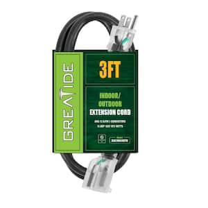 3 ft. 12/3 Heavy-Duty Outdoor Extension Cord with 3 Prong Grounded Plug-15 Amps Power Cord Black