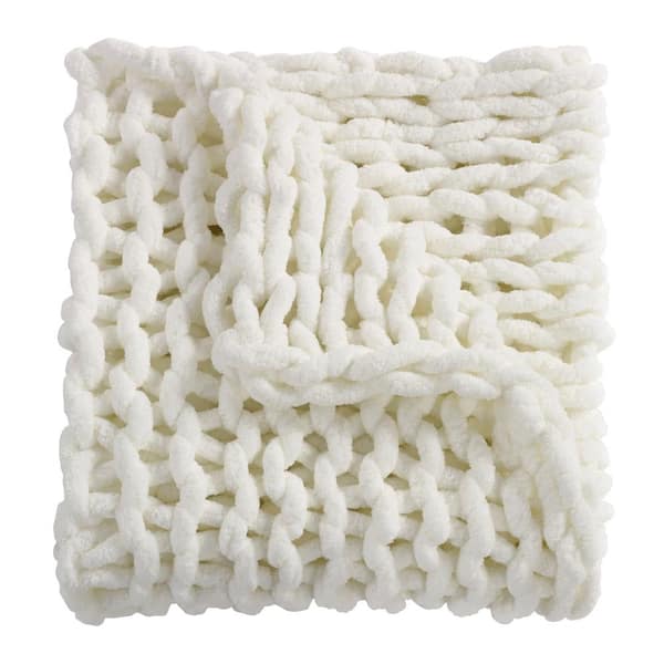 DONNA SHARP - Chunky Knitted Ivory Chenille Throw Blanket