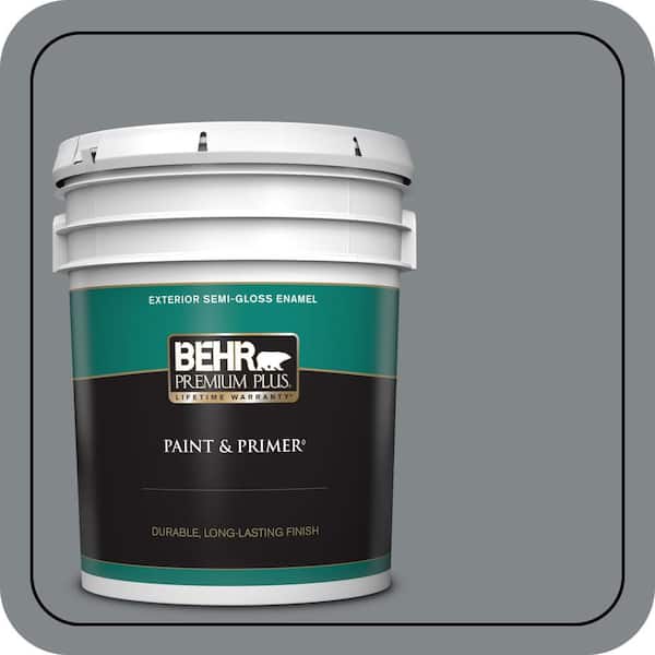 BEHR PREMIUM PLUS 5 gal. #N500-5 Magnetic Gray color Semi-Gloss Enamel Exterior Paint & Primer