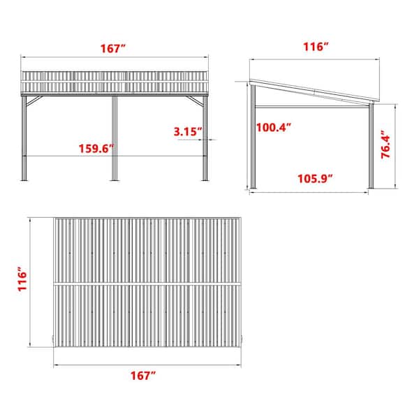 VEIKOUS 14 ft. x 10 ft. Patio Covers with Metal Roof Wall