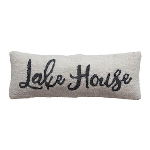Cream and Navy "Lake House" Print Wool and Cotton 24 in. x 8 in. Throw Pillow