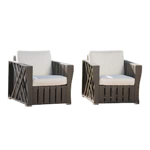 Lyla Grey Farmhouse-Style Wood Outdoor Lounge Chairs with Cream Cushions (2-Pack)