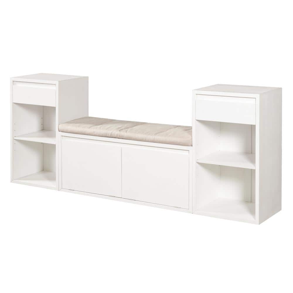 White 31.5 in. H x 77.48 in. W x 31.5 in. H Wood Shoe Storage Bench with Drawers and Open Shelves price history on PriceWatchPro