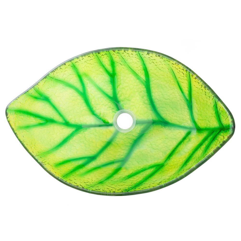 Green Leaf Shaped Tempered Glass Vessel Sink