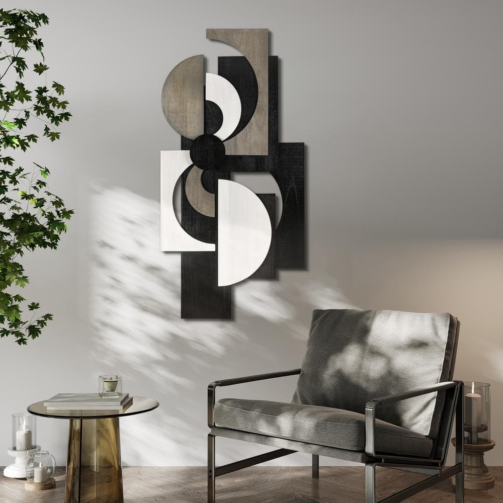 Luminus Dusk 48" x 24" Black and Gray Solid Wood Abstract Wall Art