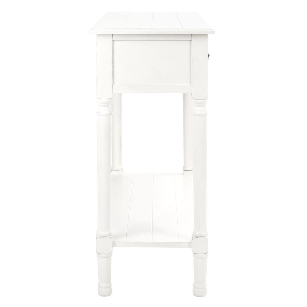 Distressed White Wood & Metal Console Table with Dual Drawers